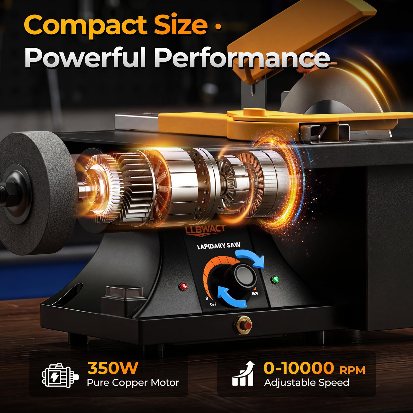 LLBWACT 350W Lapidary Saw Benchtop Cutting&Engraving Machine,Variable Speed 0-10000 RPM with Water Cooling,Complete Kit for Wood Acrylic Stone Metal,Includes Diamond Blades,Flex Shaft,Polishing Wheels