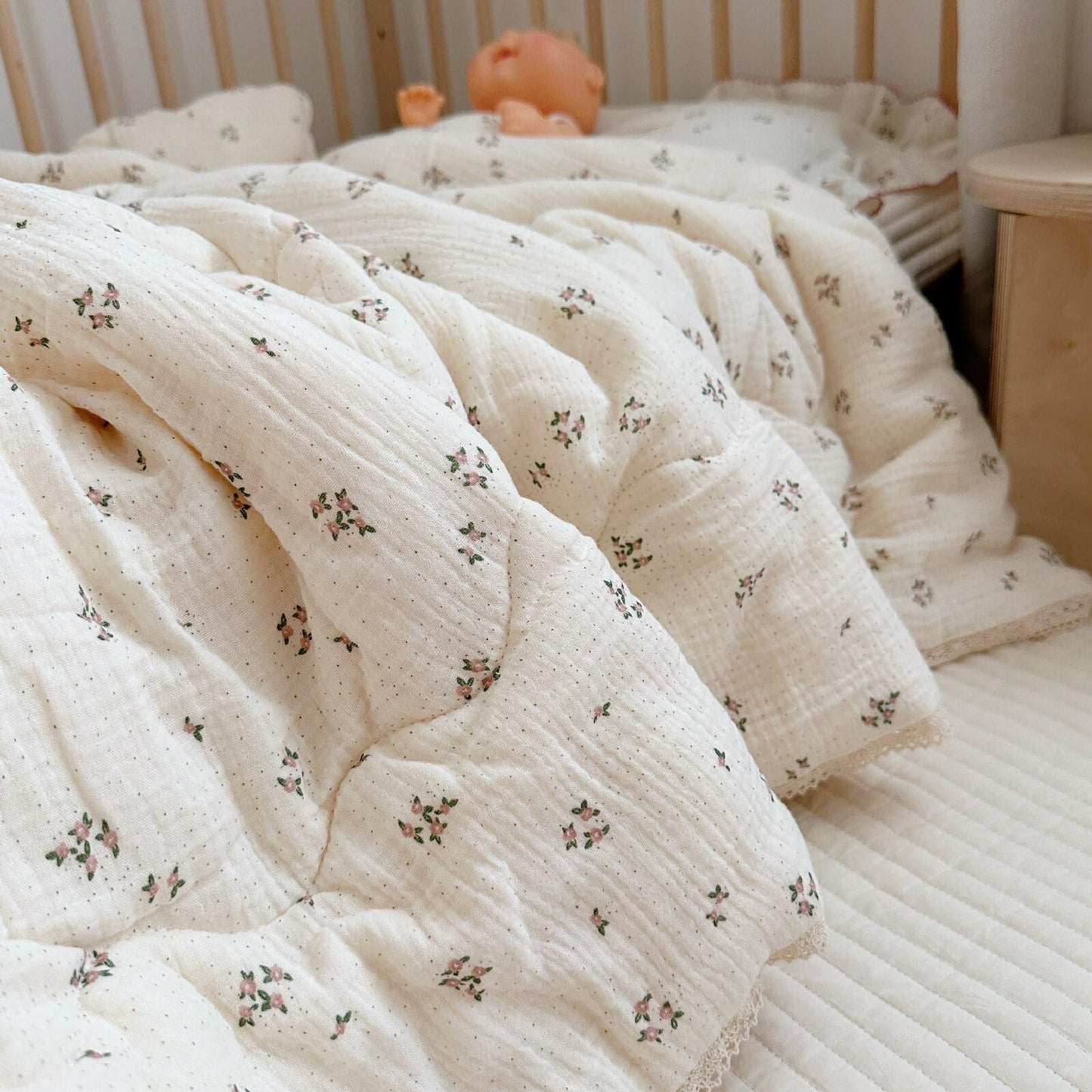 BuLuTu Pink Flower Toddler Blanket Double Layers Cotton Muslin Quilted Blanket Toddler Girls Boys Comforter (No Pillow) Kids Room Decor, Primrose Pattern, 47"x59"