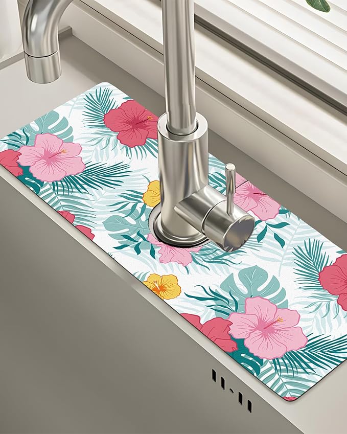 Patterned Sink Faucet Mat Kitchen Splash Guard Super Absorbent Drying Mat