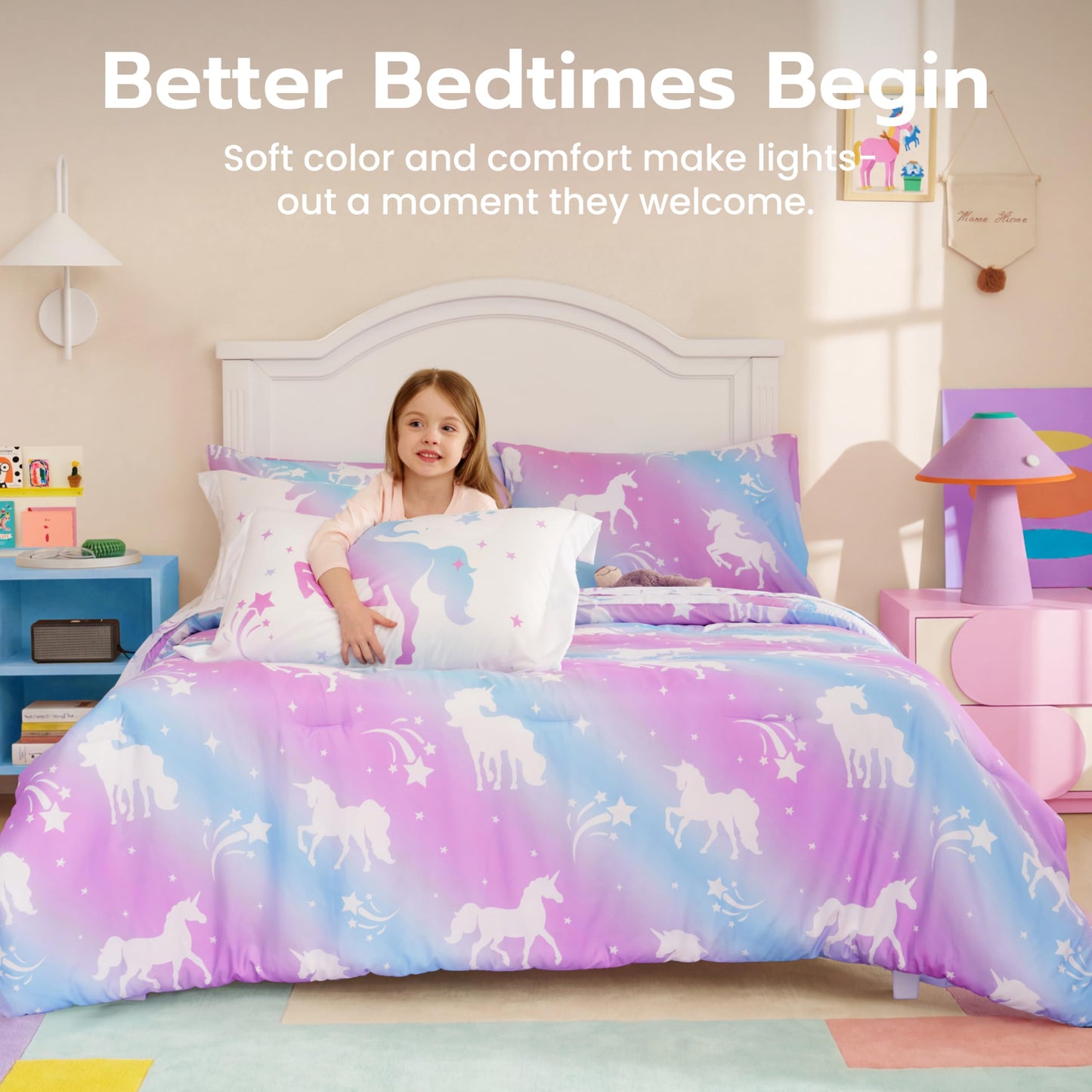 Joiedomi Kid Twin Comforter Set 5 Piece Dream Unicorn Bedding Set for Boys Girls Super Soft Microfiber Bed in a Bag with Comforter Sheets Pillowcase Sham