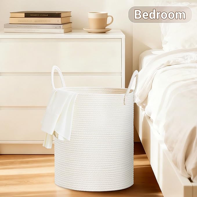 Tall Laundry Basket with Handles, 53L Portable Dirty Clothes Hamper, Boho