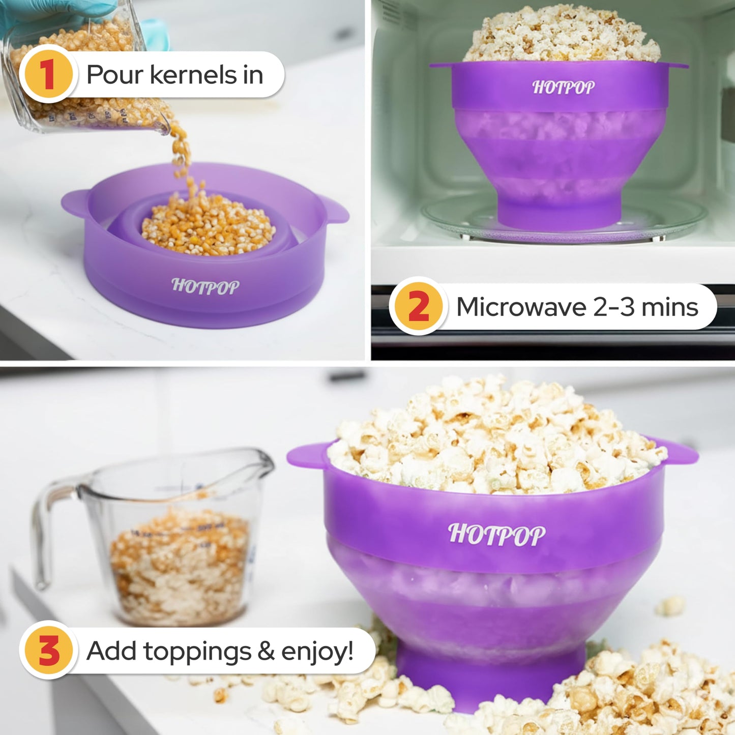 The Orginal HotPop Silicone Popcorn Maker - Microwave Popcorn Popper with Handles - Collapsible Bowl, Heat-Resistant, Easy to Clean, Ideal for Family Movie Nights, 15-Cup Capacity - Red