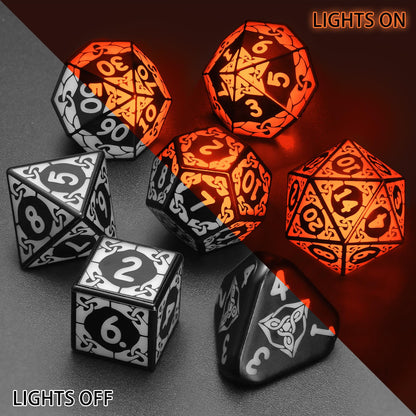 LED Dice Set for DND - Magical Glow Light Up Dice, Rechargeable Polyhedral Dice, Wireless Charging Case & Full 7-Die Set, for D and D RPG Games (Orange)