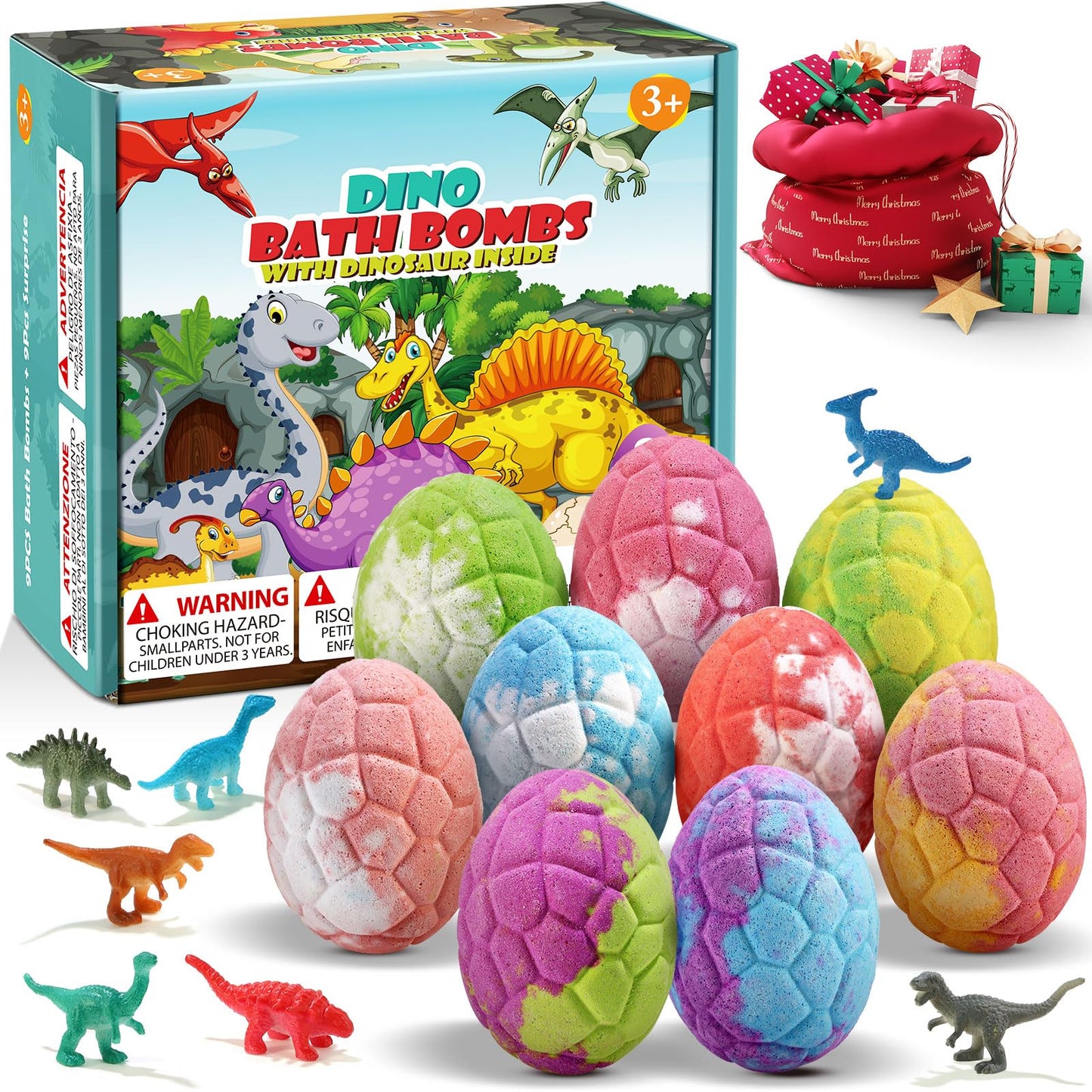 Qivatex Gifts for Kids Dinosaur Bath Bombs, 9 Pack Natural and Organic Dino Bath Bombs Bubble Bath Gift Set, Perfect Birthday Gifts for Boys Girls 3-12