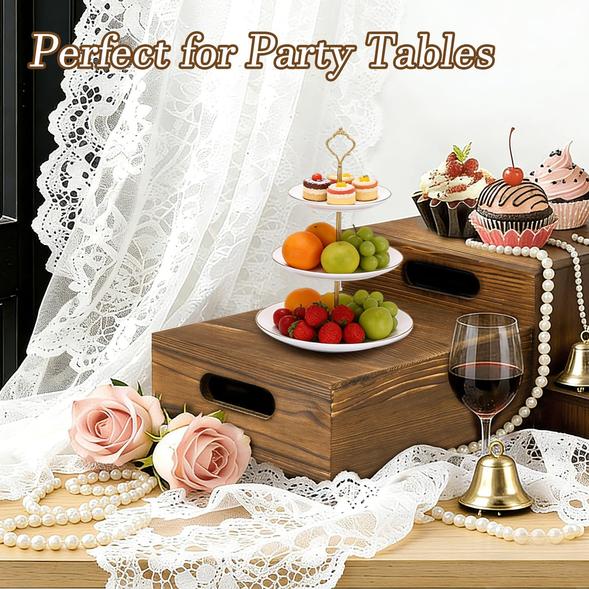 nplehome 8 Pack Buffet Risers Wood Display Stands Cupcake Stand Catering Supplies Buffet Display with Mini Signs Food Risers for Buffet Table Display Stand for Party, Wedding, Birthday