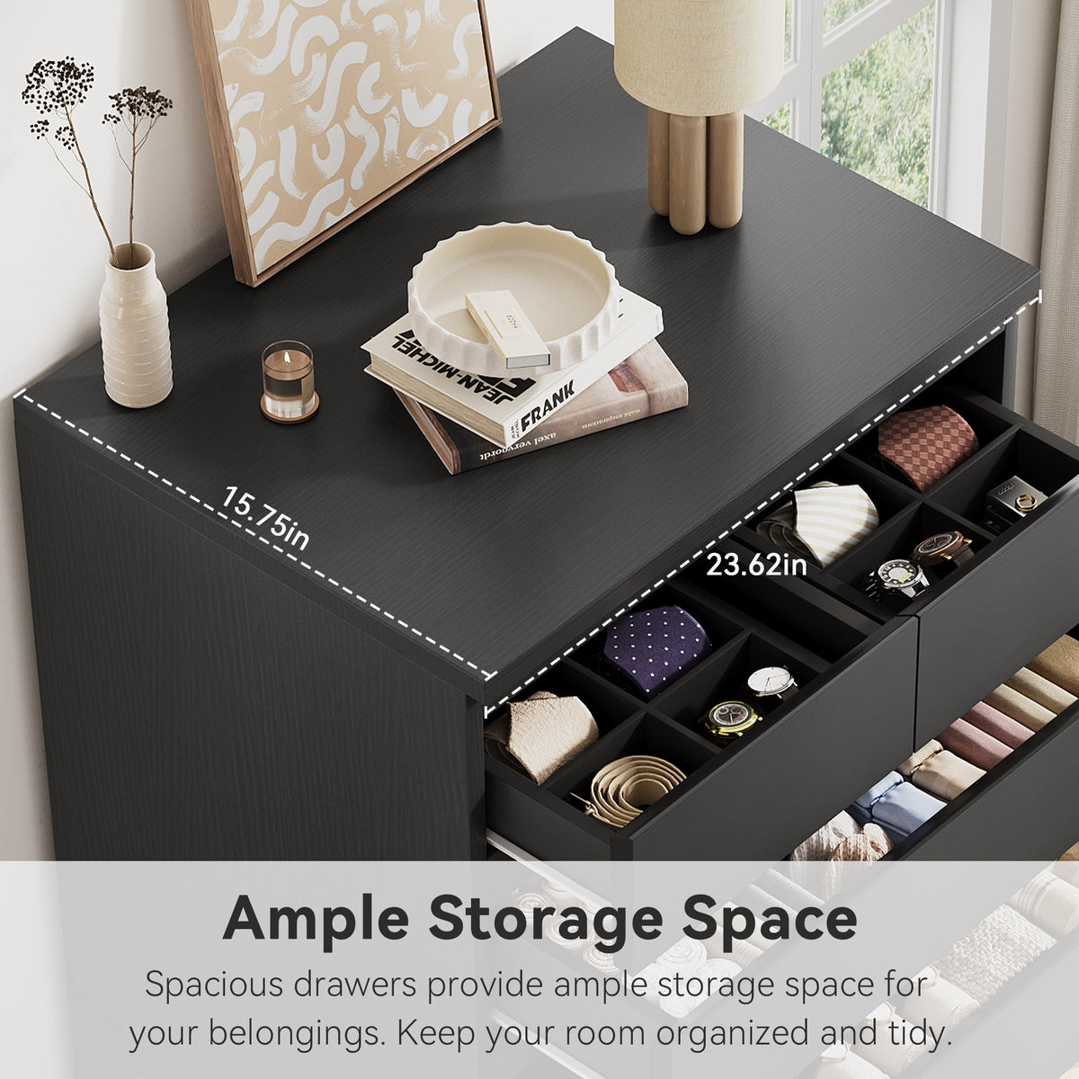 Jocoevol Black Tall 6 Drawer Dresser for Bedroom,Dressers & Chests of Drawers with Jewelry Storage,Wood Storage Dresser with Deep Drawers for Living Room Hallway Entryway(40.75" L*23.62" W*15.75")