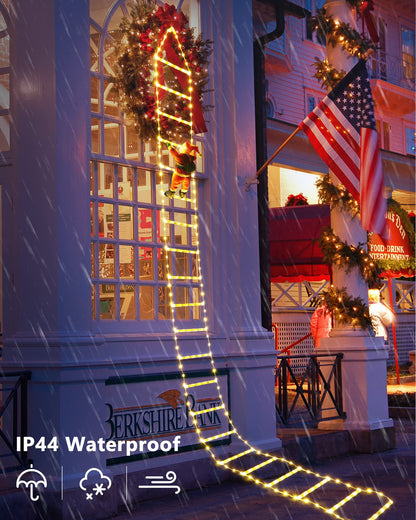 Christmas Decorations LED Ladder Lights with Climbing Santa Claus, 10ft Outdoor Christmas Decorative Lights - 8 Modes Xmas Lights Tree for Home Holiday Wall Window Xmas Decor (Warm White)