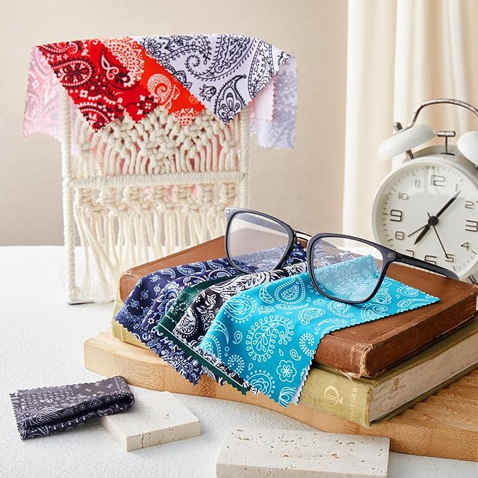 24 Pcs Microfiber Cleaning Cloth Paisley Elegant Flowers Design Glasses