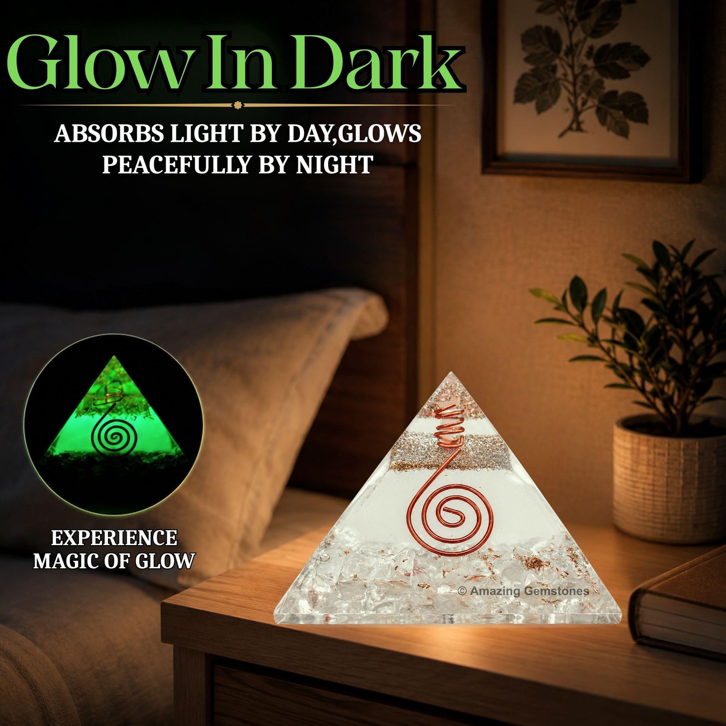 Large Orgone Pyramid | Glow in Dark Clear Quartz Pyramid Crystal | Orgonite Pyramid | Organ Pyramids Positive Energy Healing