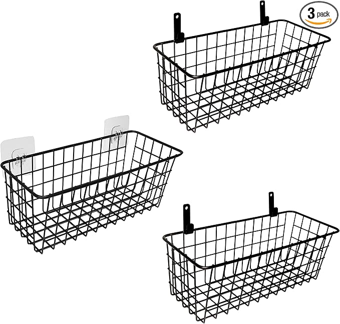 Joben Oligey 3 Set Hanging Wire Baskets, Wall Mount Fruit Basket, No Drilling