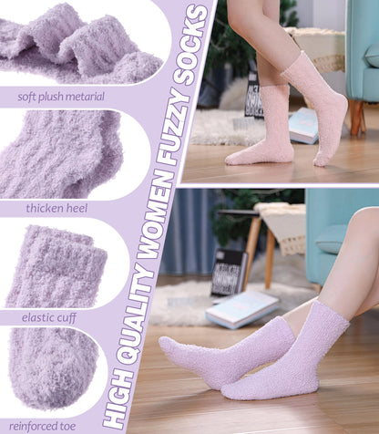 NOCIN COLOR Womens Fuzzy Socks Cozy Fluffy Slipper Soft Winter Warm Home Sleeping Christmas Socks（5 Pairs Solid Color D）