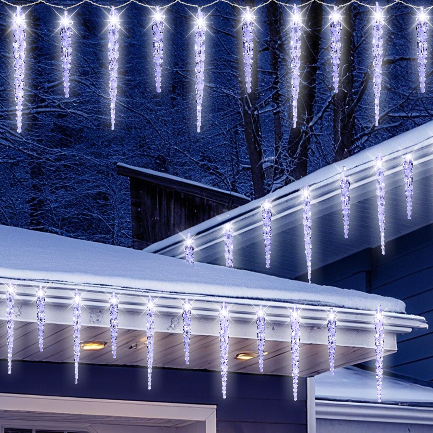 (New) Outdoor Icicle Lights, 16.2Ft 40 LED Twinkling Icicle String Lights, Connectable 40 Tubes Chrisitmas Lights, Waterproof Hanging Christmas Ornament Plug in for Wedding, New Year, Home Decor