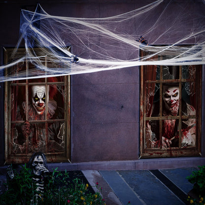 Fanfanwin 3 Pcs Halloween Evil Circus Window Door Covers Decorations Set Scary Clown Ghost Skull Curtain Decor Bloody Creepy Carnival Poster Backdrop Banner Halloween Window Silhouette for Party Decor