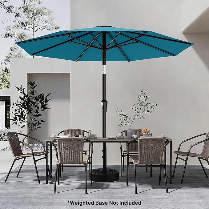 AreShark 9 FT Patio Umbrella for Outdoor, Outdoor Table Umbrella with Push Button Tilt and Crank, Outdoor Patio Umbrellas with 8 Sturdy Ribs for Market, Garden, Pool (Lake Blue)