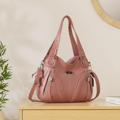 Purses and Handbags Women Fashion Tote Bag Shoulder Bags Top Handle Satchel Purses Washed Synthetic Leather Handbag, 1-1#d.pink, 13.8 * 4.7 * 11.8 inches