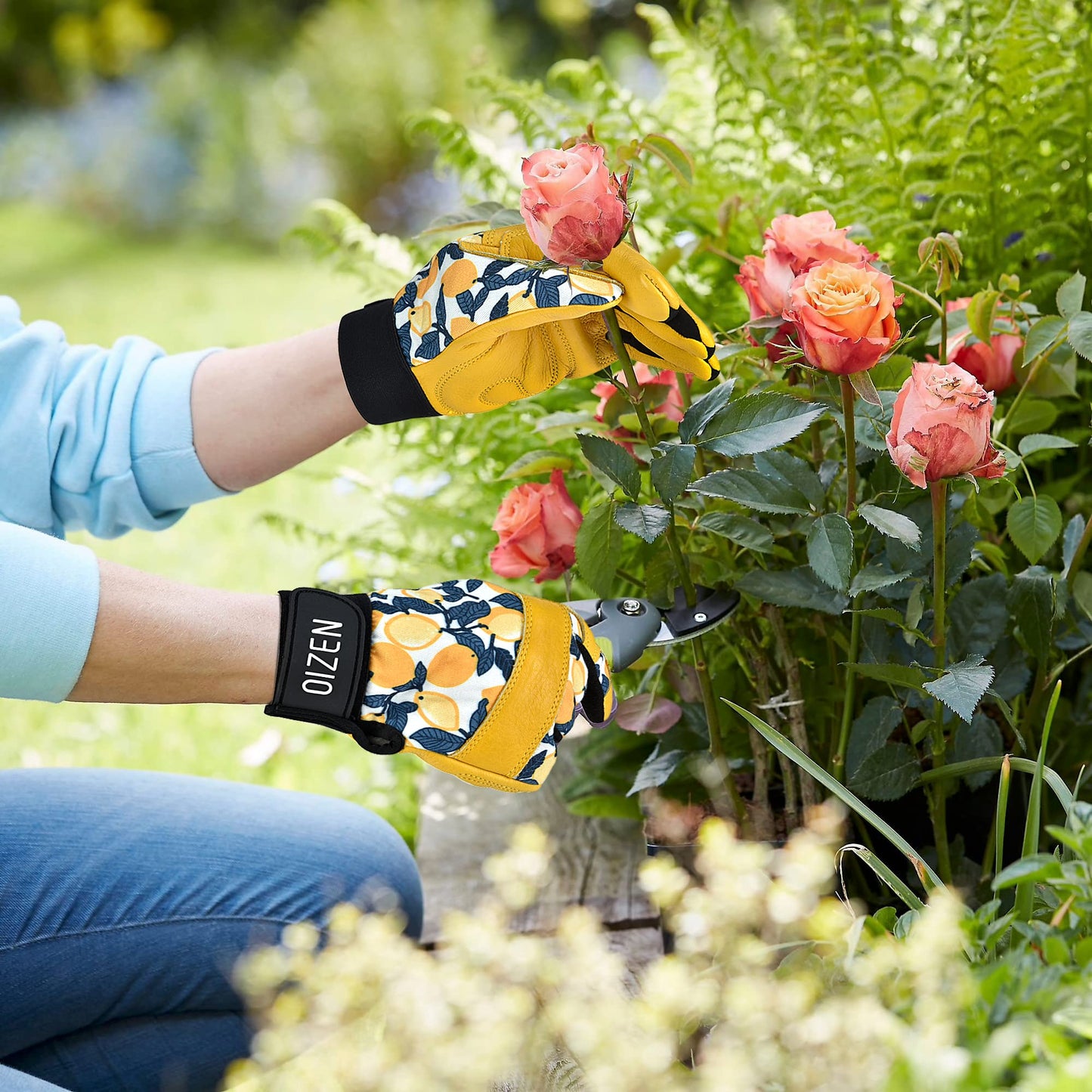 Cowhide Leather Thorn Proof & Puncture Resistant Gardening Gloves for Women and Men, Touchscreen Compatible Working Gloves for Weeding, Digging, Planting, Gardening Gifts for Women (Yellow, 1 pair, M)