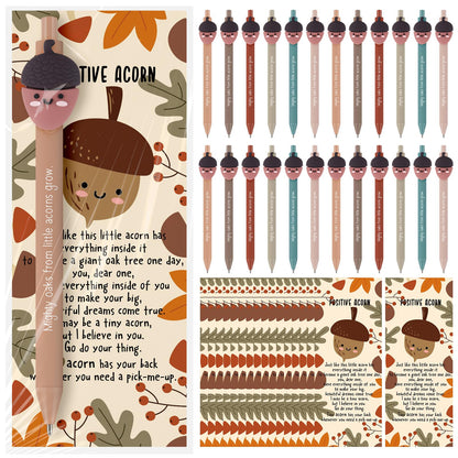 Saypacck 30 Set Thanksgiving Gift Bulk for Coworkers Positive Acorns Ballpoint Pens with Inspirational Positive Cards Emotional Appreciation Fall Gifts for Staff Friend Office Supplies Party Decor