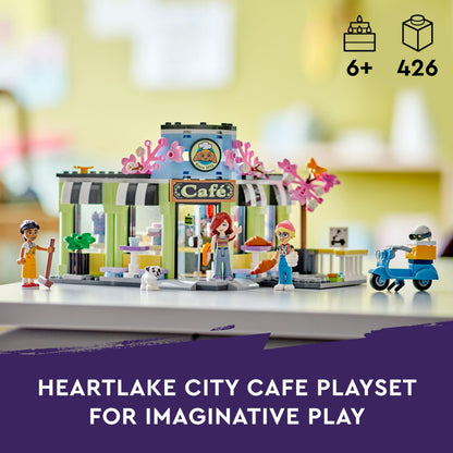 LEGO Friends Heartlake City Café Toy for Kids, Bakery Building Set, Birthday Gift Idea for 6 Plus Year Old Girls and Boys, with 3 Mini-Dolls and a Dog Figure 42618