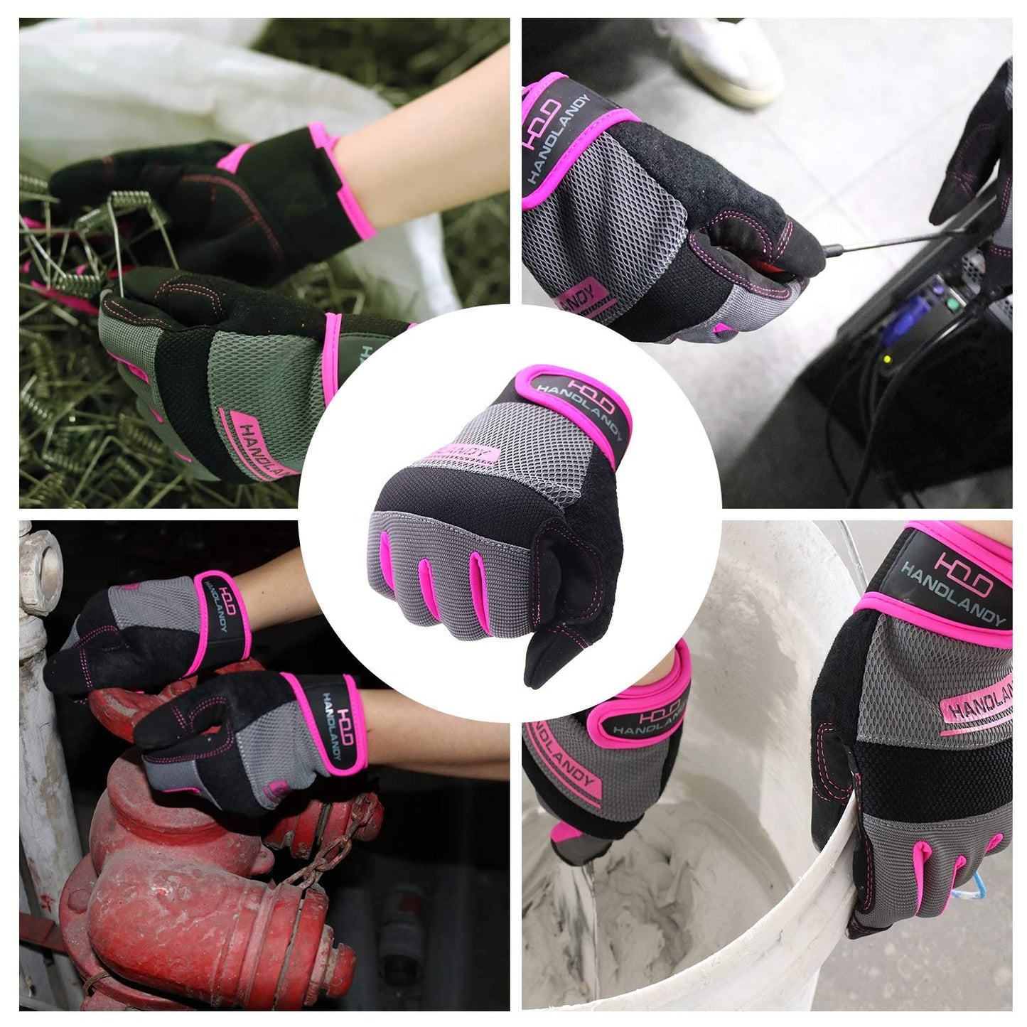 Women Utility Work Gloves, UltraLight Safety Work Gloves with Extensive Palm Protection, Mechanic Gardening Construction DIY Work Gloves with Touchscreen indoors & outdoors (Medium, Pink)