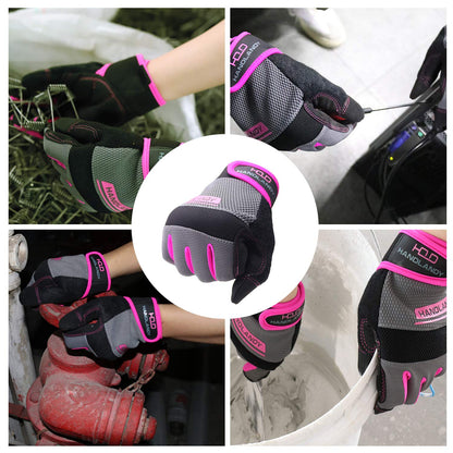 Women Utility Work Gloves, UltraLight Safety Work Gloves with Extensive Palm Protection, Mechanic Gardening Construction DIY Work Gloves with Touchscreen indoors & outdoors (Medium, Pink)