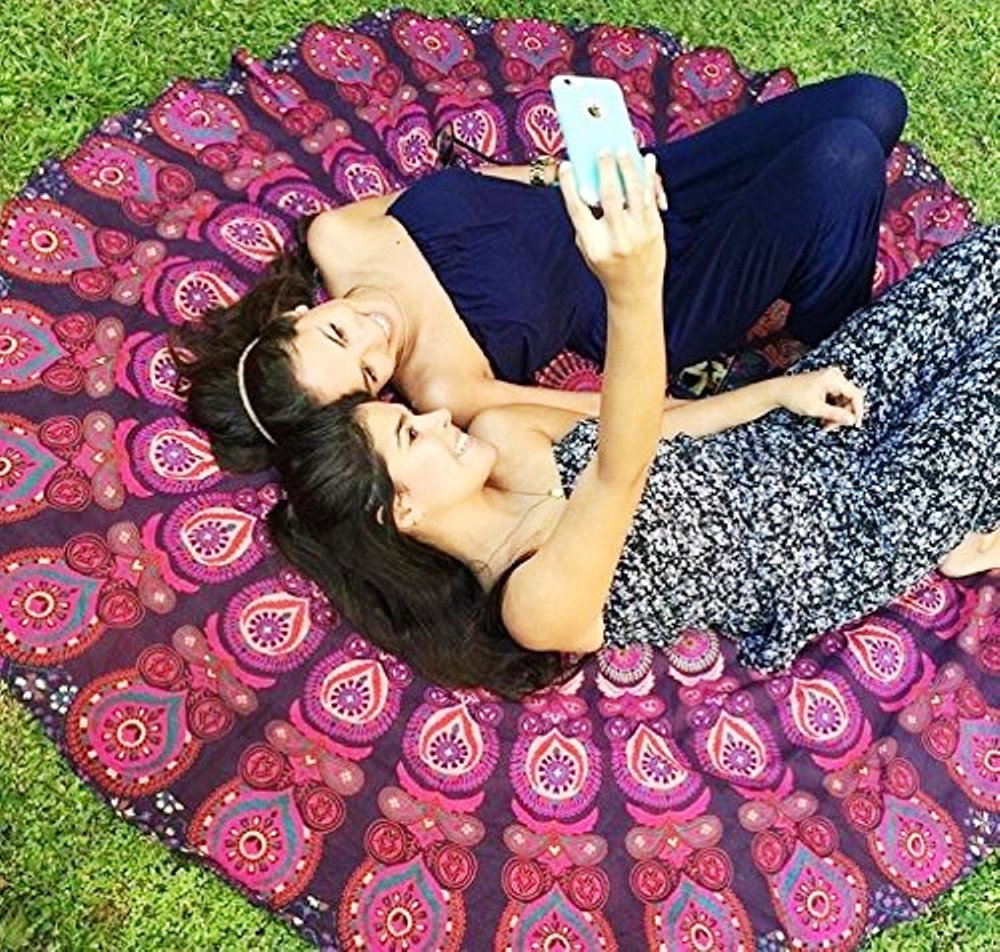 raajsee Purple Round Beach Tapestry Hippie/Boho Beach Blanket Mandala/Indian Cotton Throw - Round Tablecloth/Home Decor/Indie Rug Yoga Mat Meditation Picnic Rugs 178 CM / 70 INCHE Circle