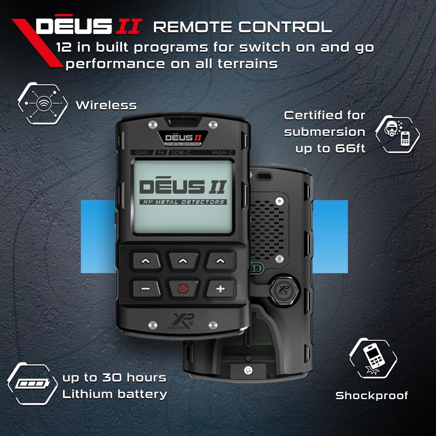 XP Metal Detectors Deus II - 13x11 FMF Coil with MI-6 pinpointer Bundle - Waterproof and Fully Wireless - with Remote Control & S-Telescopic stem (DEUS2-34FMFRCEA + MI-6)
