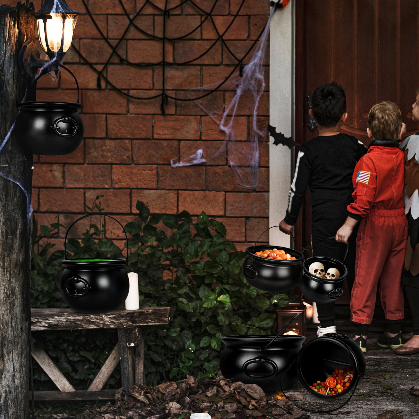 3PCS Cauldron Halloween Decor, 12.6" and 7.68" Halloween Bucket Witch Cauldron, Plastic Black Candy Holder Pot Spooky Punch Bowl for Halloween Decorations Trick or Treat St Patrick's Day Party Favors