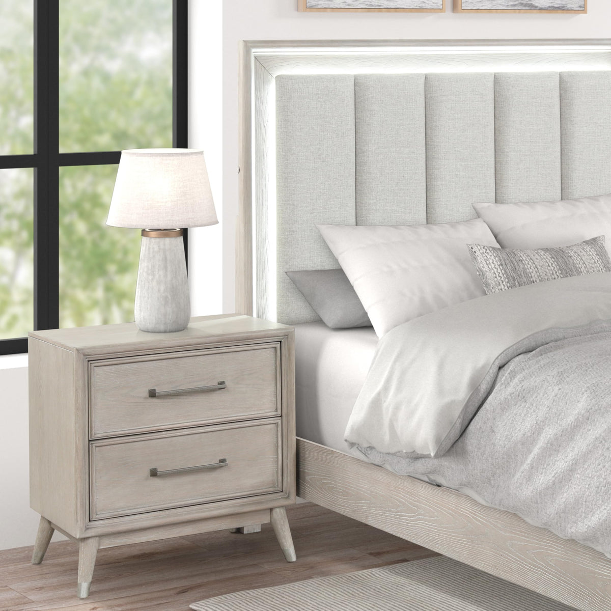 Roundhill Furniture Seluna 6-Piece Bedroom Set with Touch LED Lighting, Gray Oak Finish, King