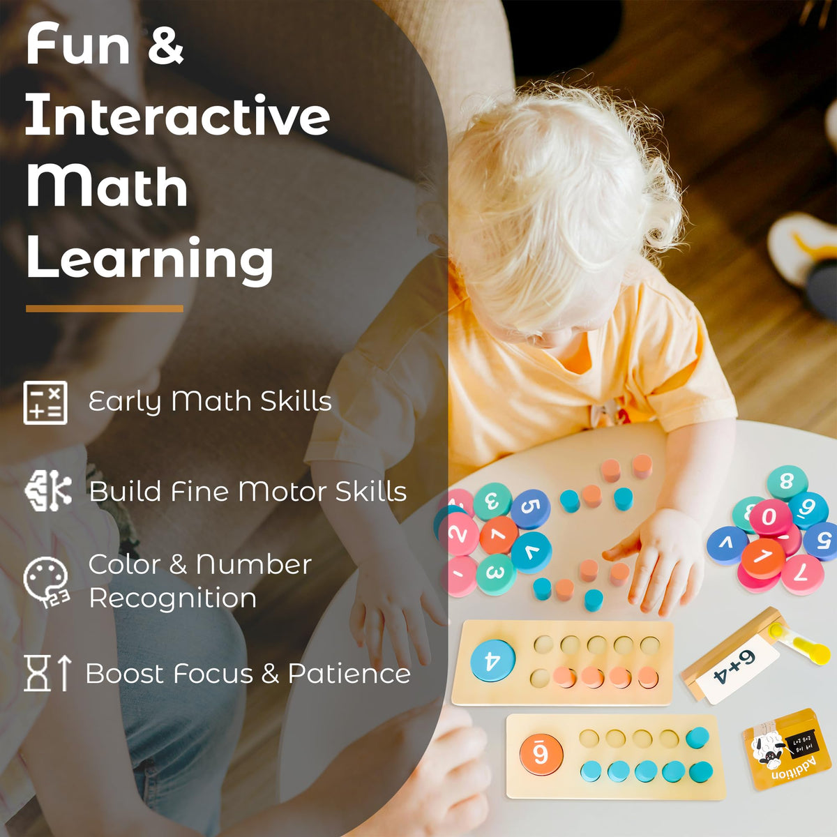 Wooden Sorting and Stacking Toy for Toddlers - 143-Piece Montessori Inspired Counting Game - ASTM F963-23 Certified Screen-Free Play Set for Home Learning Gift for Kids Boys Girls 3-5 Five Ten Frame