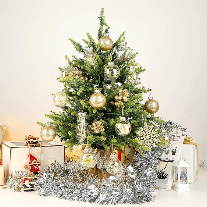 SHareconn 86PCS Christmas Balls Ornaments Set,Shatterproof Plastic Clear Decorative Baubles for Xmas Tree Decor Holiday Wedding Party Decoration, Glod