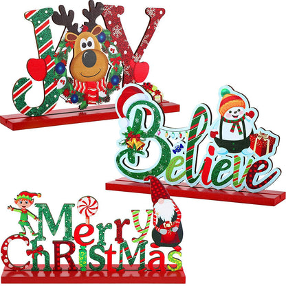 Blulu 3 Pcs Christmas Decorations Indoor Centerpieces for Tables Tabletop Wooden Sign Snowman Farmhouse Centerpieces for Christmas Xmas Holiday Party Indoor Decor(Red)