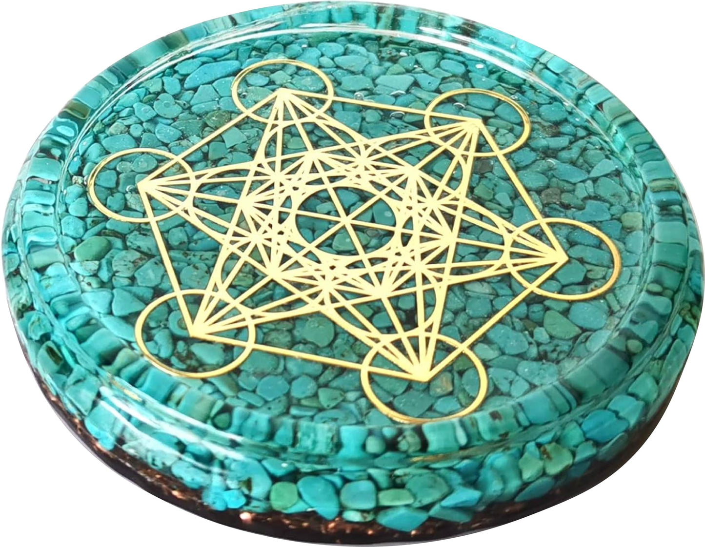 ZZYBIA LARGE 4" Turquoise Crystals Metatron's Cube Merkaba Coaster Water Charging Plate Energy Dome