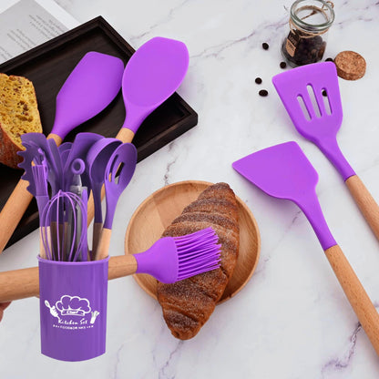 Silicone Kitchen Cooking Utensils Set, 12Pcs, Creative Baking Silicone Shovel Piece Non-Stick Frying Cooking