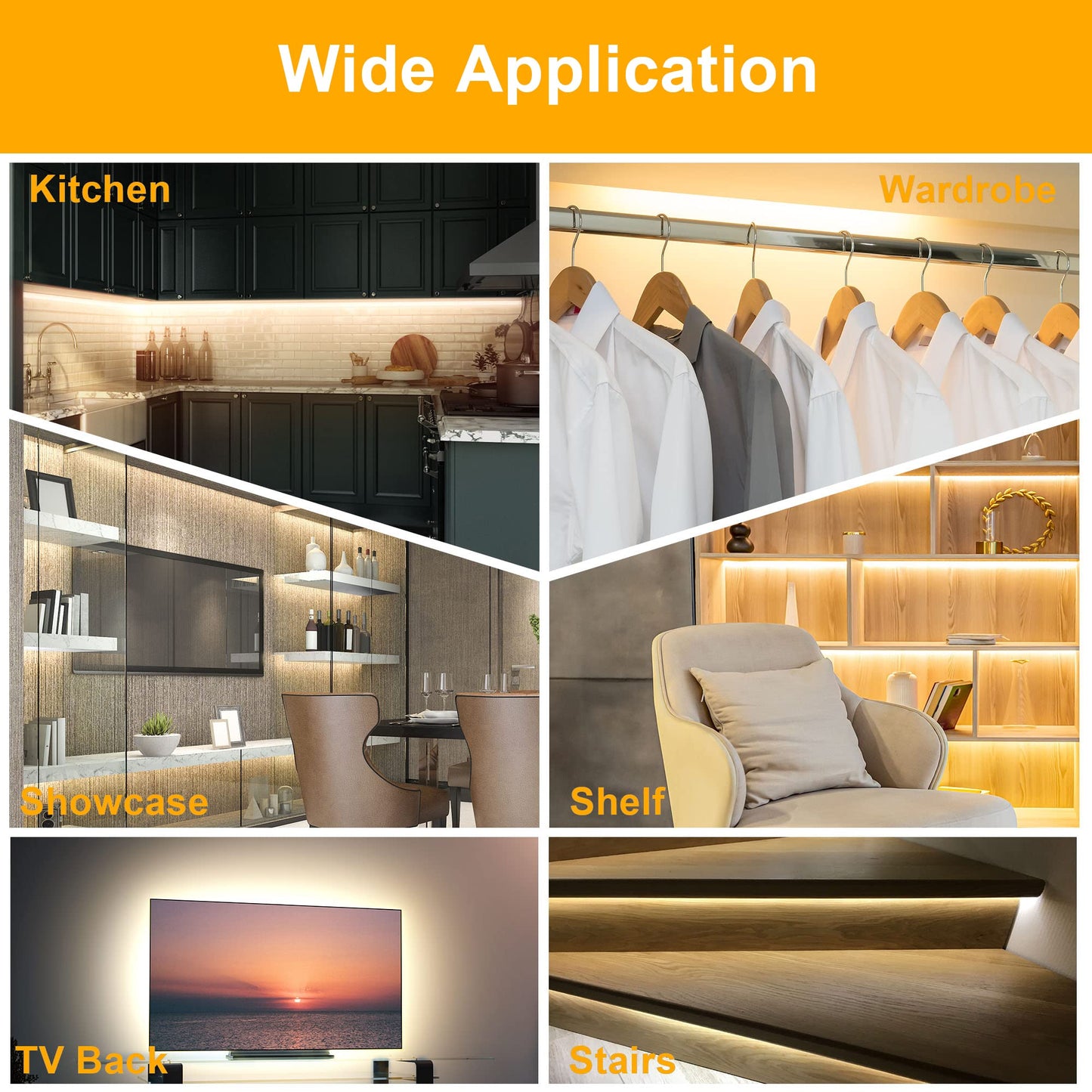LAFULIT Under Cabinet Lighting Kit - 8 PCS 20 Inch Pre-Cut Strips, 2700K Warm White Flexible LED Strip Lights with Remote and Power Adapter for Kitchen Cabinets, Shelf, Desk, Counter - 13ft