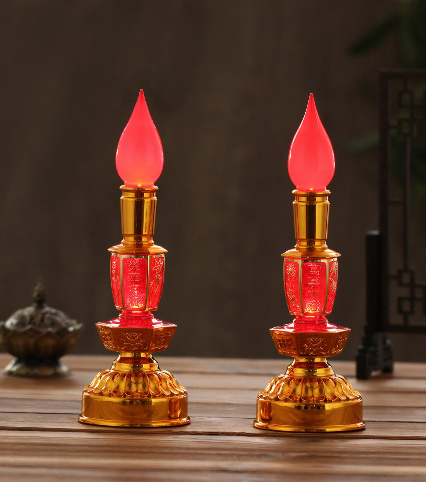 Omeet Led Retro Chinese Candle lamp Vintage Style Retro Nostalgic Ancient Chinese Style Buddhist Supplies - 1 Pair