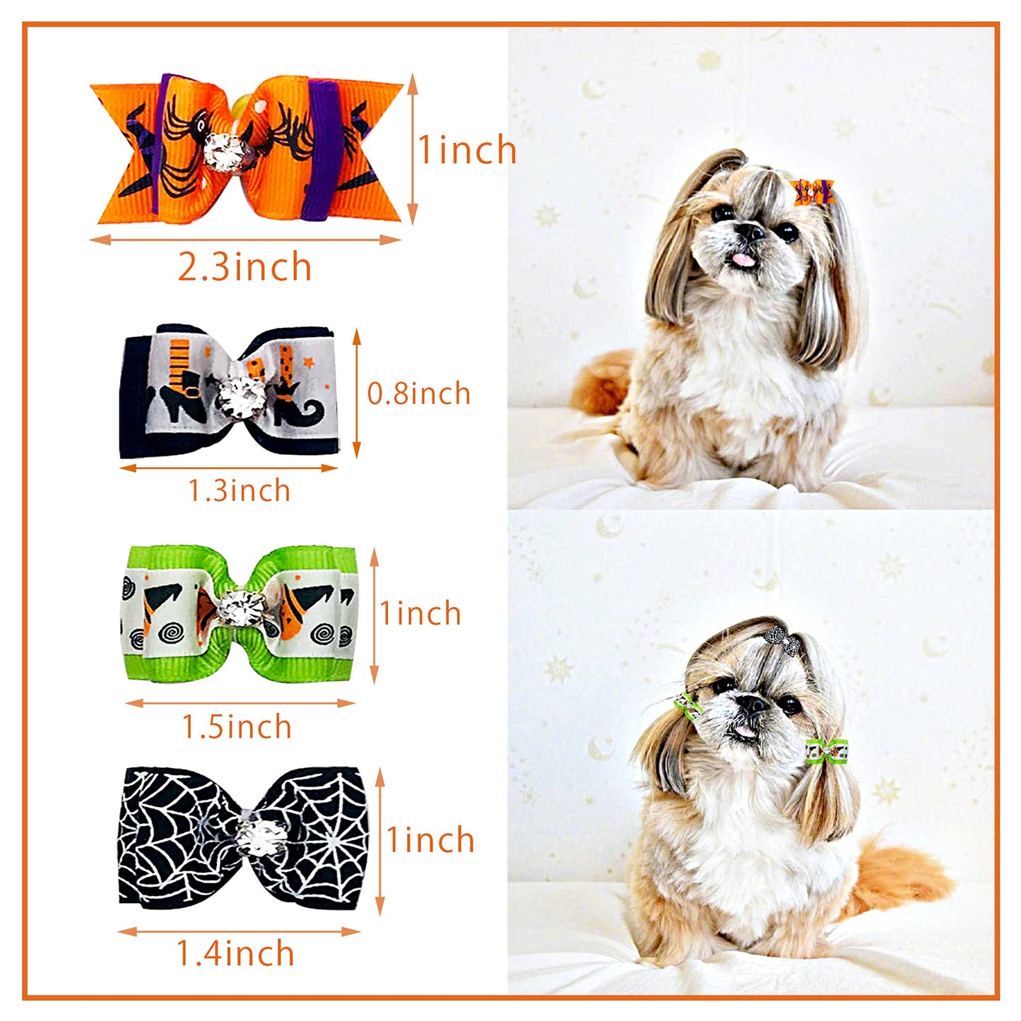 PET SHOW 50pcs Halloween Small Dog Hair Bows with Rubber Bands for Medium Dogs Holiday Bulk Puppies Cats Kittens Rabbits Topknot Grooming Costumes Hair Accessories