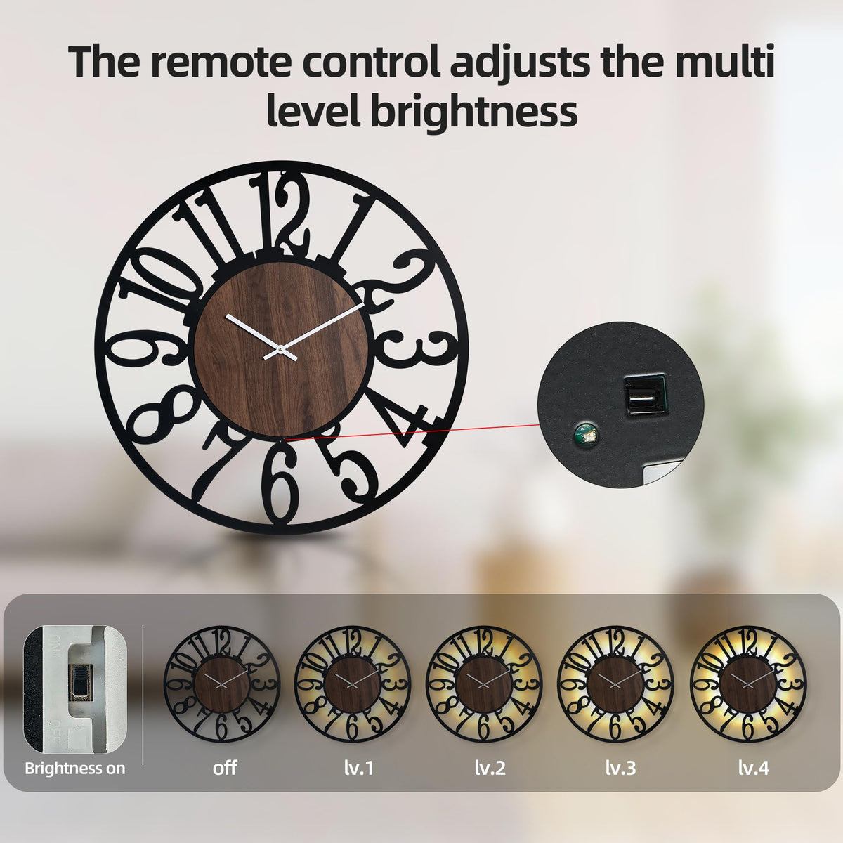 LEIKE Large Wall Clock 32'' Lighted Rustic Wood Clock with Remote Timer, Silent Battery Operated Modern Oversized Wall Clock for Living Room, Bedroom, Farmhouse, Home Decor, Large Number Display