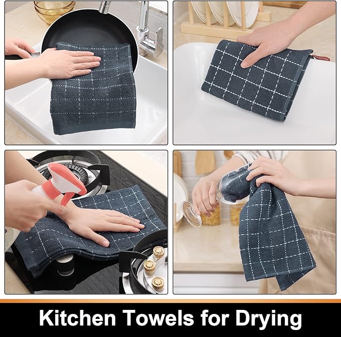 Mordimy 100% Cotton Terry Cloth Dish Cloths, Soft and Absorbent Checkered Dish