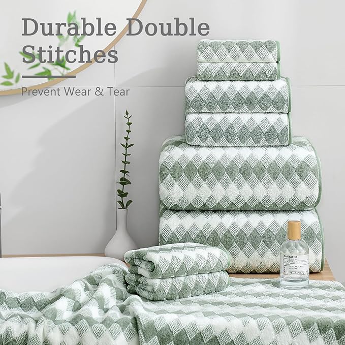 8 Piece Bathroom Towel Set Green |2 Oversized Large Bath Towels Sheet, 2 Hand
