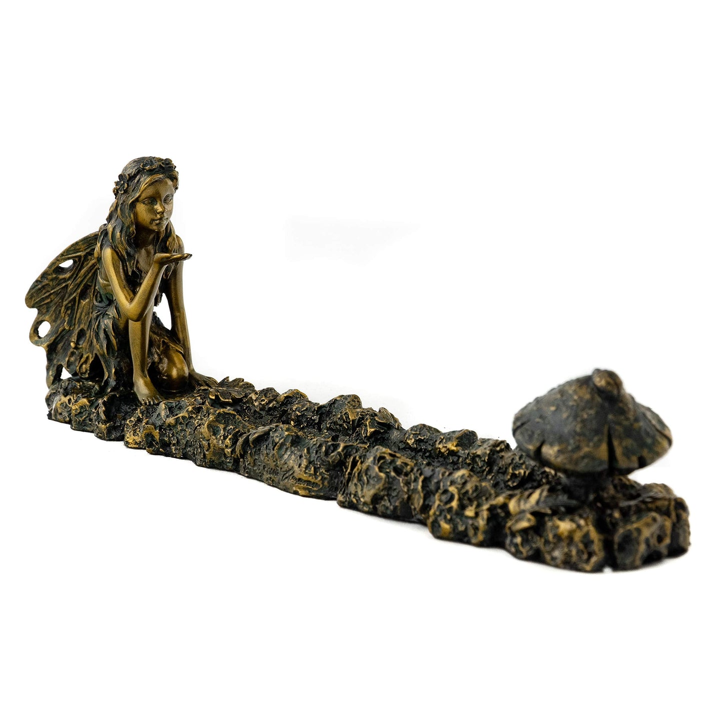 Top Collection Fairy and Mushroom Incense Holder-Hand Painted Mythical Creature with Bronze Finish Look - 10-Inch Collectible Figurine