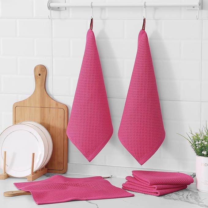 Kitinjoy 100% Cotton Kitchen Dish Cloths, 8 Pack Waffle Weave Ultra Soft
