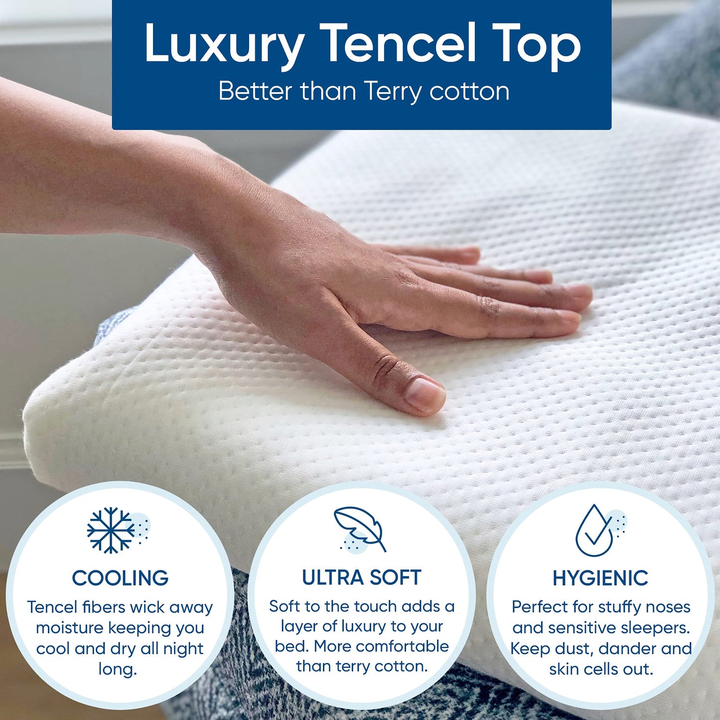 Queen Size Luxury Tencel Mattress Protector, 100% Waterproof, Ultra Soft, Naturally Cooling & Breathable, Deep Pocket Up to 18"