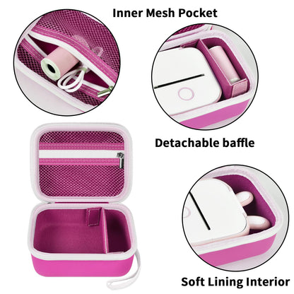 ANKHOH Label Maker Case for Memoking T02/ for Phomemo M02/ M02S/ M02 Pro/ Q30S/ for Ponek Mini Pocket Printer, Portable Sticker Printer Storage Holder Organizer Bag Paper&USB Cables, Box Only (Rose)