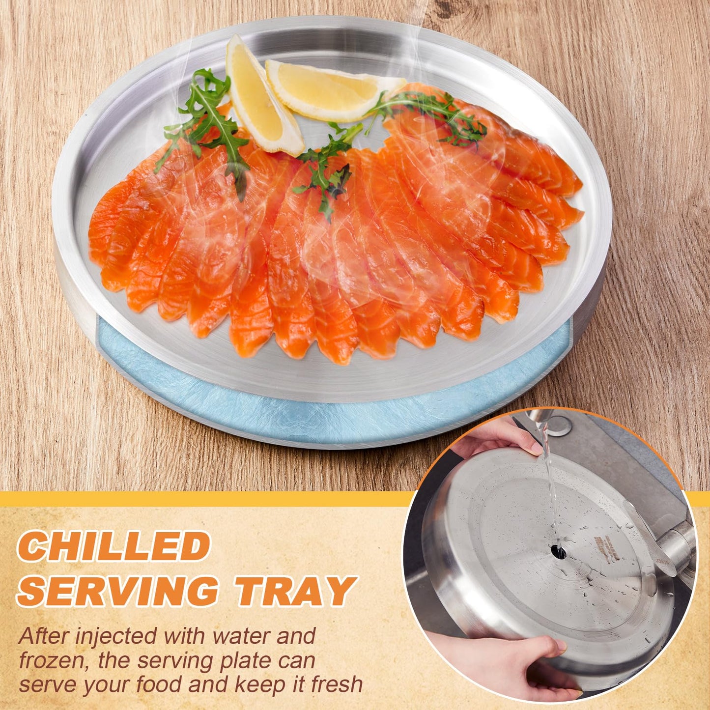 LemonRoad 4 Pcs 11 Inch Shrimp Cocktail Serving Dish Chilled Serving Trays Cold Tray for Halloween Parties Buffets Multiple Guests, Stainless Steel Ice Tray for Chilled Dip(Silver)