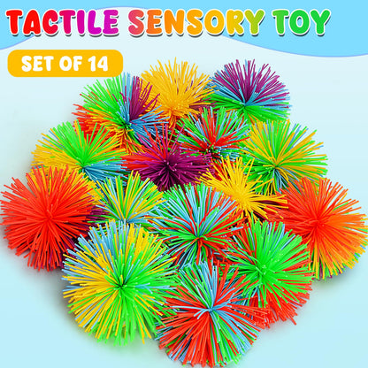 SHQDD 14 PCS Stringy Balls, Sensory Stringy Ball, 2.75 inch Soft Rainbow Pom Bouncy, Basket Stuffers Fillers, Monkey Pom Balls Fidget Toys Stress Ball, Party Favors Birthday Gifts (Multi-Color)