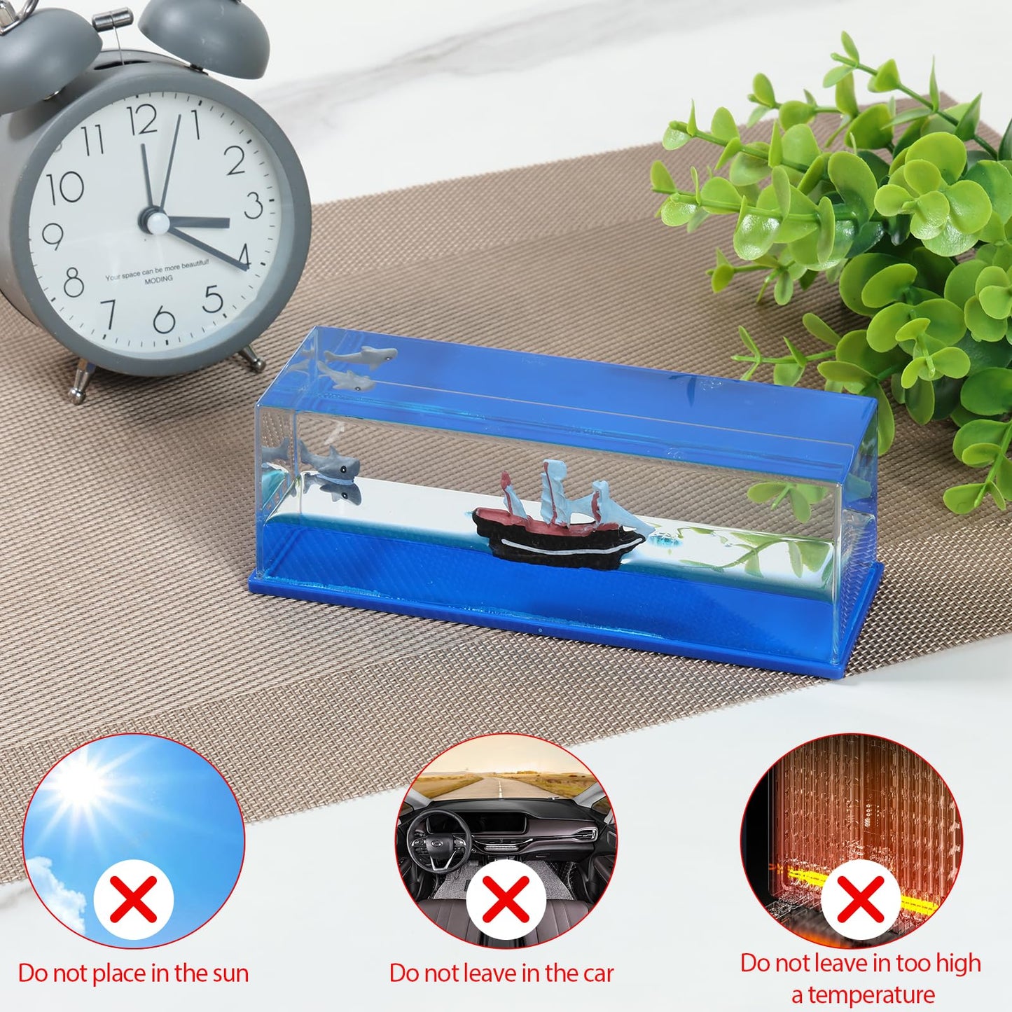 KHZSPP Unsinkable Boat in a Box Acrylic + Pure Water +Mineral Oil + Resin 15.2x5.3x5.2cm for Home Decoration Office Decoration Desk Bookshelf Car Display(Ship+Xiaoyu)