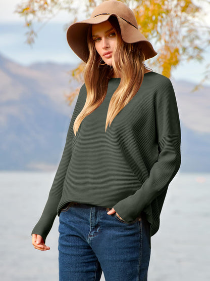 ANRABESS Womens Oversized Batwing Long Sleeve Ribbed Knit Sweaters 2025 Fall Outfits