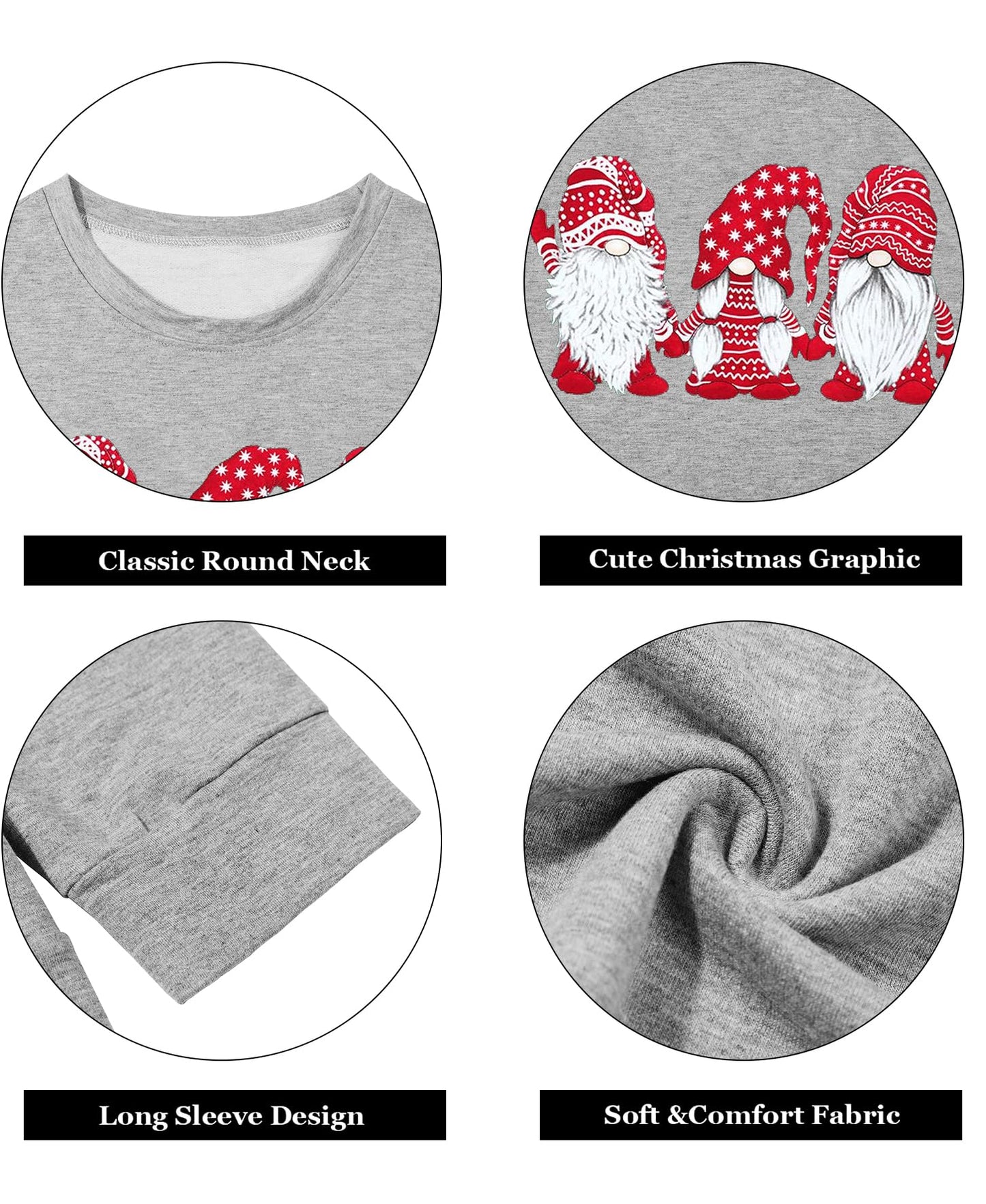 LOTUCY Merry Christmas Sweatshirts For Women Gnomes Santa Christmas Sweatshirt Cute Long Sleeve Pullover Top Red