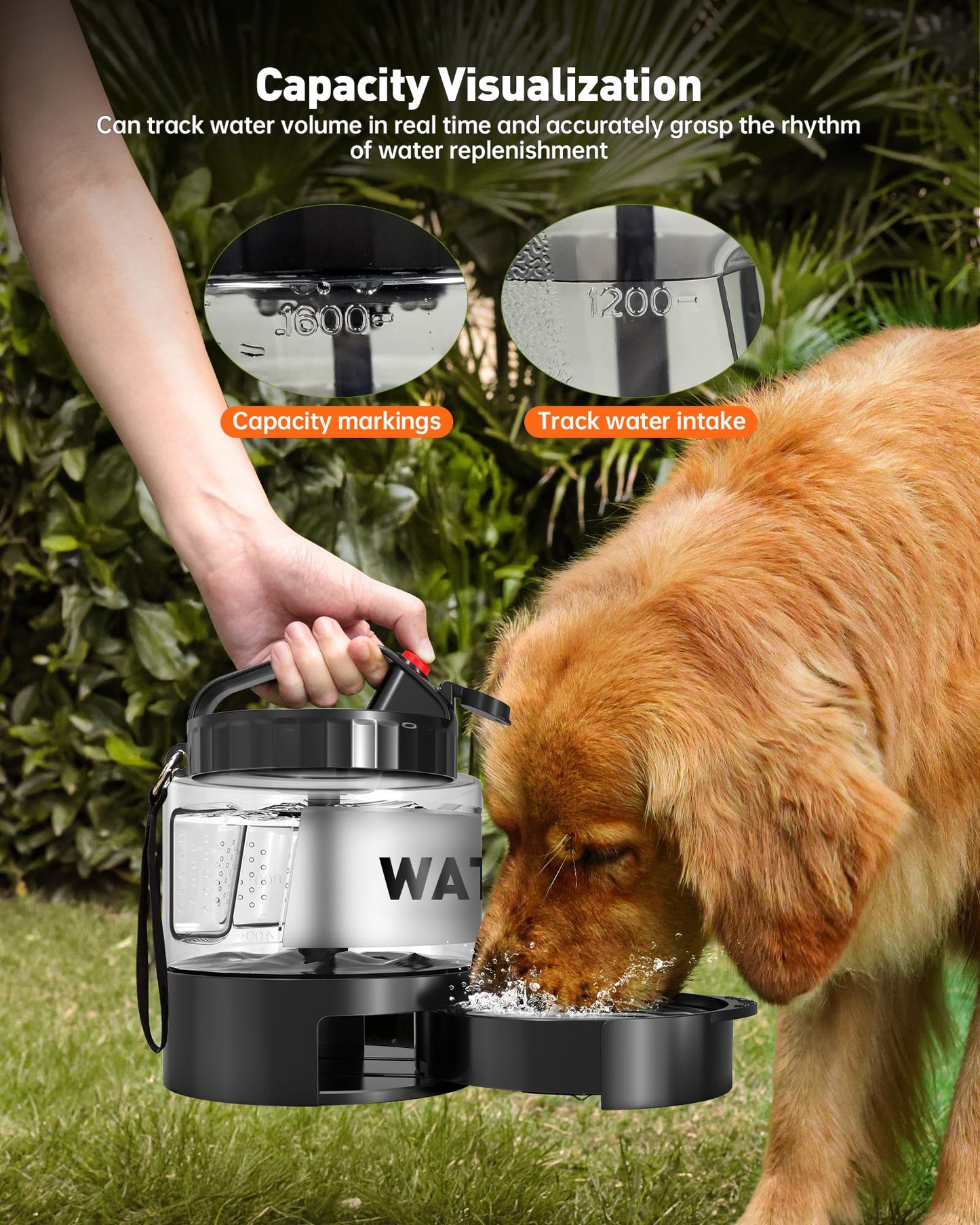 Portable Dog Water Bottle Bowl - 1600ml Travel Water Bowl Dispenser for Dogs Leak Proof, Suitable for Large Pet Drinking, A Must Have for Outdoor, Camping, Walking, Beach, Hunting, and Other Scenes