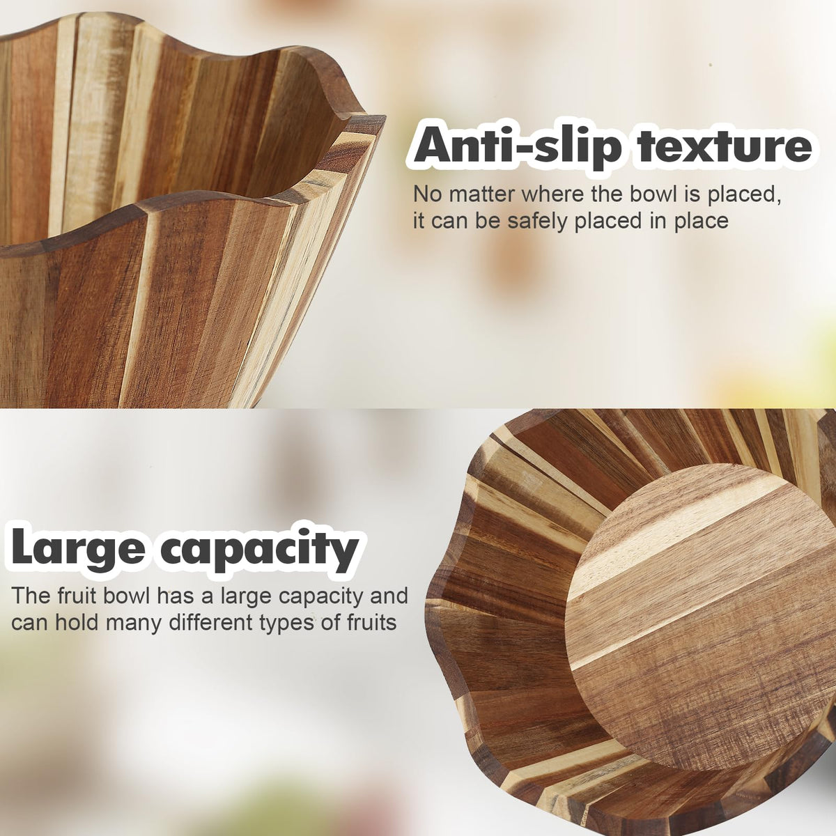 JIANXINGHOOM Wooden Fruit Bowl Large Serving Bowl for Kitchen Counter Ideal for Fruit Salad Mixing Snacks Desserts and Bread